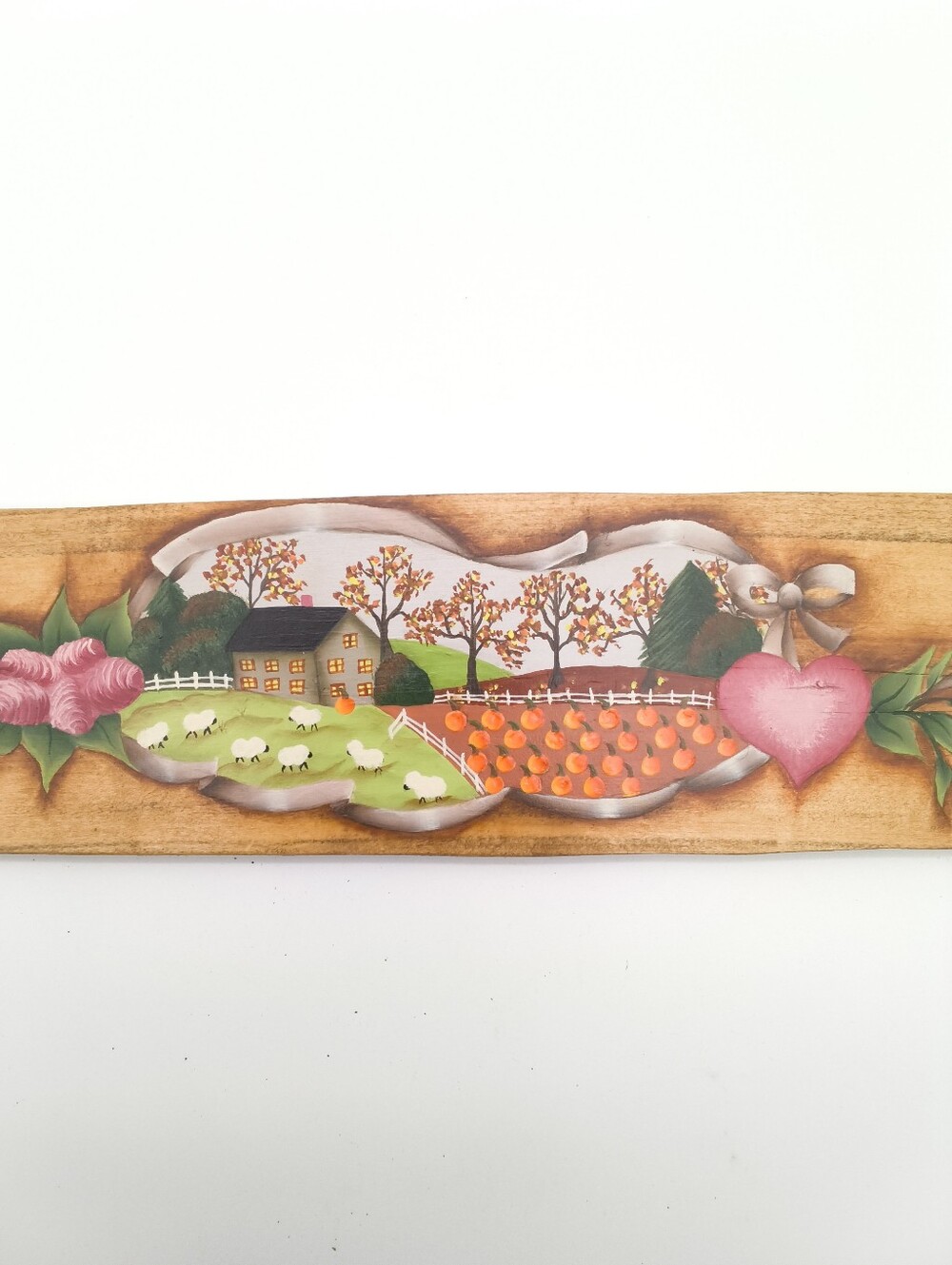Vintage Hand-Painted Folk Art – Autumn Farm Scene